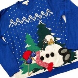Jolly‎ Sweaters Men's XL Ugly Christmas Sweater Snowman Beer Party Fun